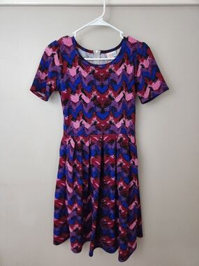 Lularoe Amelia Fit & Flare Dress Modest Short Sleeve Skater Colorful Maximalist